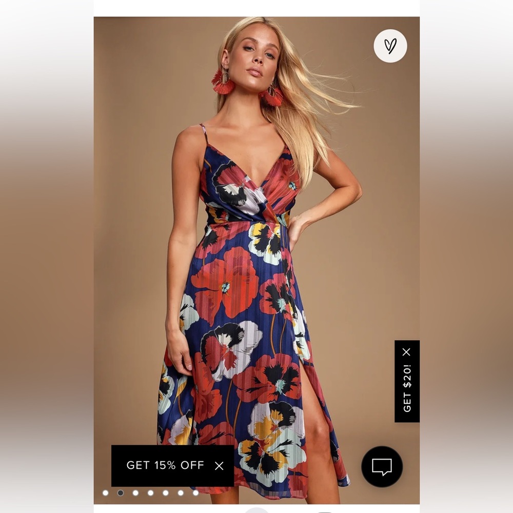 NWOT All About Love Royal Blue Floral Print Midi Dress XS